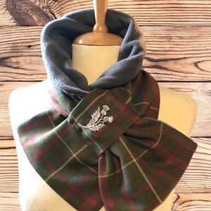 Scottish 100% wool Tartan Scarf, Neck wrap, Neck warmer, Neck gaiter, Tartan Cowl Snood. Celtic thistle Brooch included. image 2