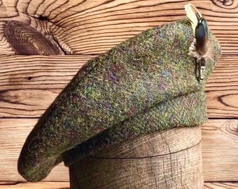 Harris Tweed®  Green Beret Tam 0' Shanter, Celtic hat, Green Tam, Highlander Tam, Men's Scottish Tam. Tammie. Scots bonnet.