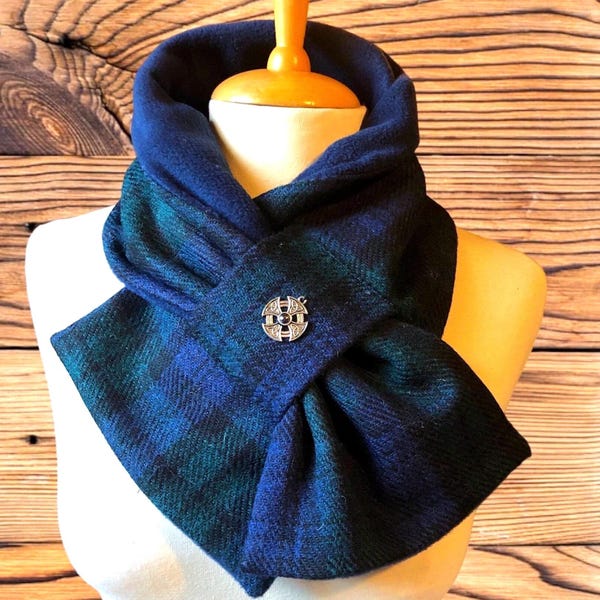 Harris Tweed® Scottish 100% wool tweed Scarf. Cowl. Neck warmer. Black Watch Tartan Neck gaiter. Scottish Tweed neck warmer.