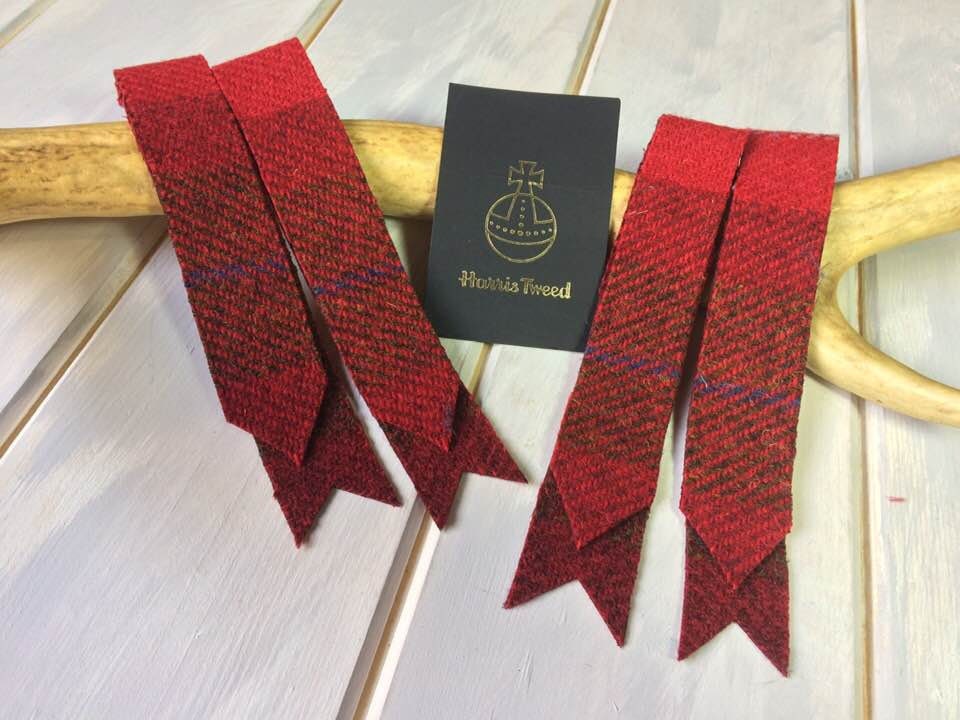 Image of Harris Tweed Kilt Flashes. Red Tartan/Plaid Scottish Sock Highland Dress
