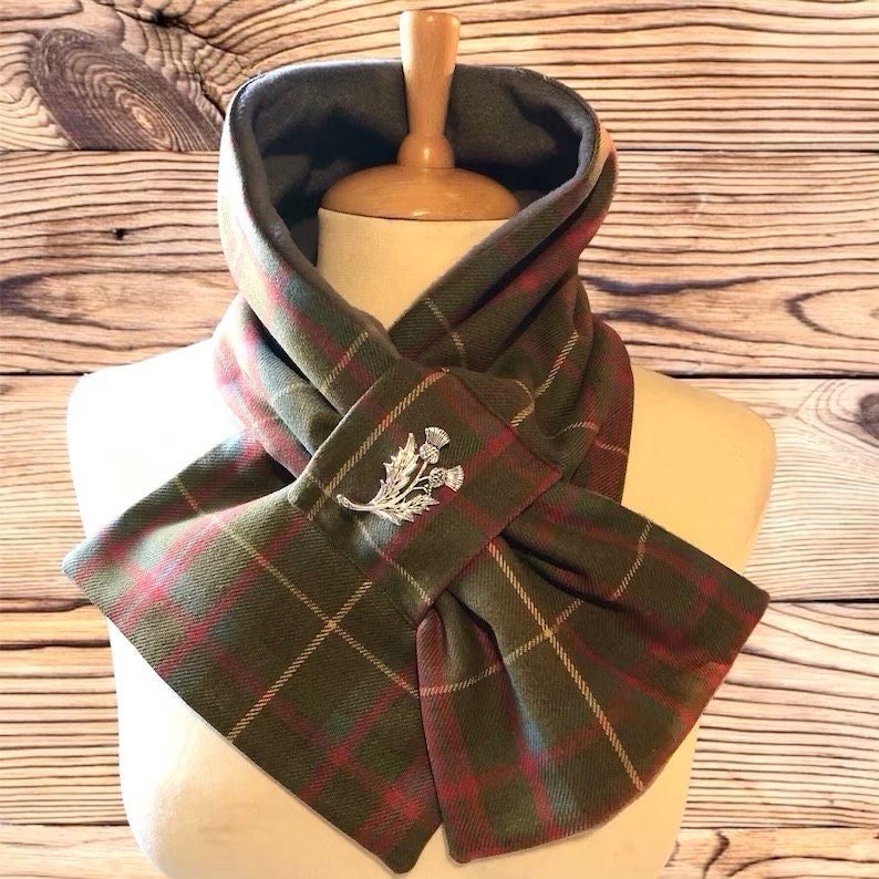 Scottish 100% wool Tartan Scarf, Neck wrap, Neck warmer, Neck gaiter, Tartan Cowl Snood. Celtic thistle Brooch included. image 1