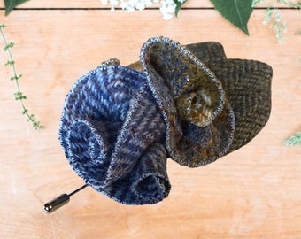 Harris Tweed® Handgefertigte Hochzeits-Reversnadel, Knopfloch, Corsage, Boutonnière.