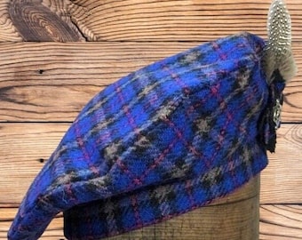 Scottish wool tartan blue Beret/Tam 0' Shanter. Celtic hat. Highlander Tam. Men's Scottish Tam. Scottish Bonnet.