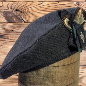 Harris Tweed® Black Beret Tam 0' Shanter, Celtic hat, Black Beret, Highlander Tam, Men's Scottish bonnet.