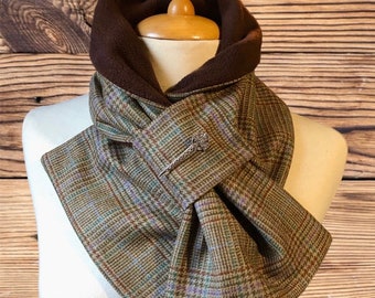 Scottish 100% wool Estate tweed Scarf, Neck wrap, Neck warmer,  Neck gaiter, Tweed neck warmer. Celtic Brooch included.