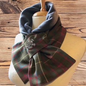 Scottish 100% wool Tartan Scarf, Neck wrap, Neck warmer, Neck gaiter, Tartan Cowl Snood. Celtic thistle Brooch included. image 5