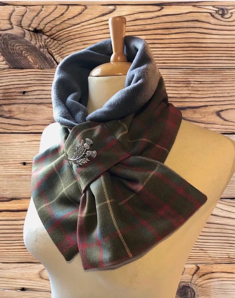 Scottish 100% wool Tartan Scarf, Neck wrap, Neck warmer, Neck gaiter, Tartan Cowl Snood. Celtic thistle Brooch included. image 5