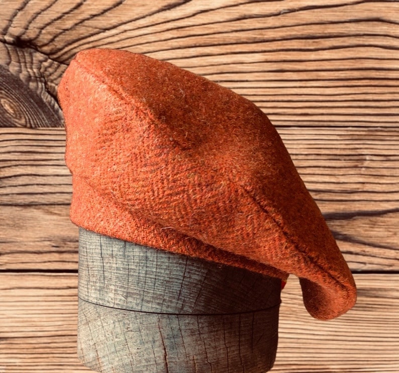 Harris Tweed® Burnt Orange tweed Beret/Tam 0' Shanter. Celtic hat. Balmoral. Highlander Tam. Men's Scottish Tam. Scottish Bonnet. image 4