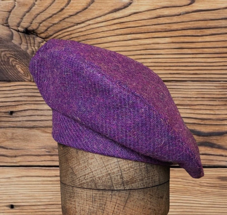 Harris Tweed® Purple Heather Beret, Tam 0' Shanter, Highlander Tam, Men's Scottish Tam, Scottish Bonnet. Military beret. Balmoral. image 4