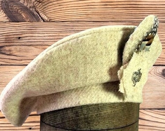 Béret Harris Tweed®/jarretelle Tam 0 pi. Chapeau celtique. Béret crème/gruau. Highlander Tam. Bonnet écossais. Chapeau Balmoral. Balmoral.