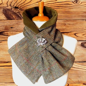 Harris Tweed® Scottish 100% wool tweed Scarf. Cowl. Neck warmer. Tweed Neck gaiter. Tweed neck warmer. Thistle Brooch included.