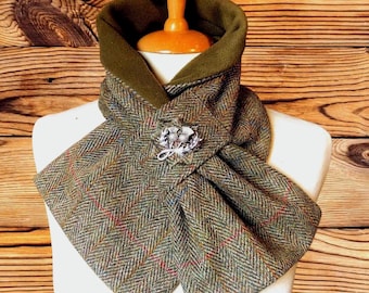 Harris Tweed® Scottish 100% wool tweed Scarf. Cowl. Neck warmer. Tweed Neck gaiter. Tweed neck warmer. Thistle Brooch included.