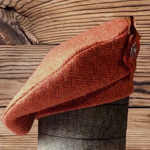 Harris Tweed® Burnt Orange tweed Beret/Tam 0' Shanter. Celtic hat. Balmoral. Highlander Tam. Men's Scottish Tam. Scottish Bonnet. image 8