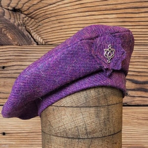 Harris Tweed® Purple Heather Beret, Tam 0' Shanter, Highlander Tam, Men's Scottish Tam, Scottish Bonnet. Military beret. Balmoral. image 3