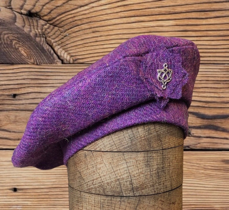 Harris Tweed® Purple Heather Beret, Tam 0' Shanter, Highlander Tam, Men's Scottish Tam, Scottish Bonnet. Military beret. Balmoral. image 3