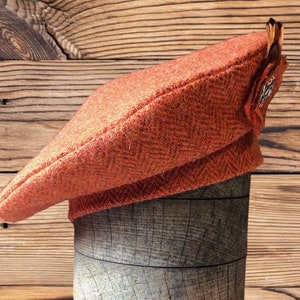 Harris Tweed® Burnt Orange tweed Beret/Tam 0' Shanter. Celtic hat. Balmoral. Highlander Tam. Men's Scottish Tam. Scottish Bonnet. image 7