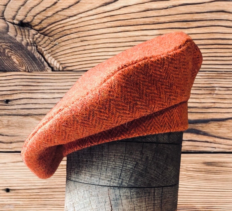 Harris Tweed® Burnt Orange tweed Beret/Tam 0' Shanter. Celtic hat. Balmoral. Highlander Tam. Men's Scottish Tam. Scottish Bonnet. image 2