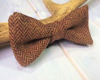 Rust/Mustard Yorkshire wool Herringbone Tweed pre-tied bow tie, tweed bow tie.