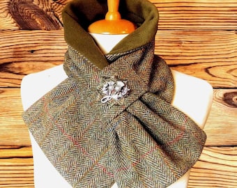 Harris Tweed® Scottish 100% wool tweed Scarf. Cowl. Neck warmer. Tweed Neck gaiter. Tweed neck warmer. Thistle Brooch included.