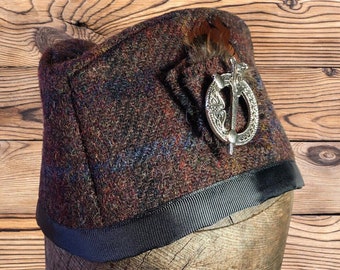 Harris Tweed® Glengarry, Brown Glengarry, Scottish Bonnet, Highland cap, Traditional Scottish headwear, Military Scots headwear.