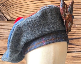 Harris Tweed® Beret. Tam 0' Shanter. Celtic hat. Patchwork beret. Highlander Tam. Men's Scottish Tam. Women’s Tammie.