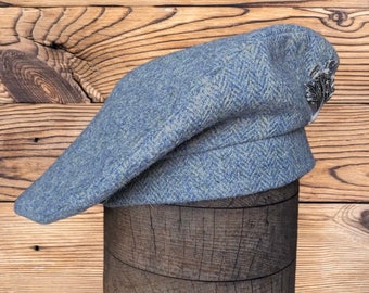 Harris Tweed® Blue Tam 0' Shanter, Blue Balmoral, Highlander Tam, Men's Scottish Tam, Scottish Bonnet, Military beret.