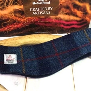 Harris Tweed® Ear warmers, Blue tweed headband, Scottish ear muffs, Tartan Plaid hairband, tweed hair accessories. image 1