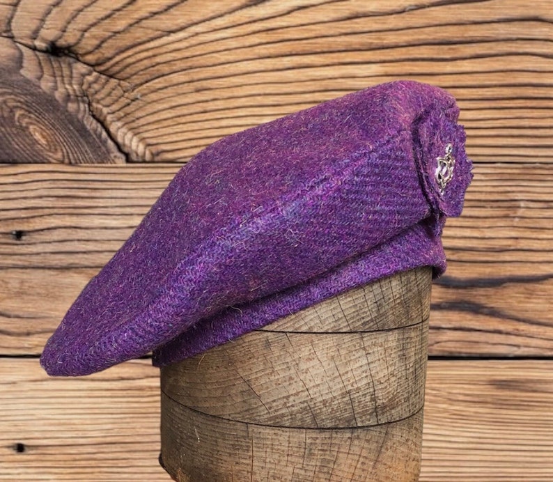 Harris Tweed® Purple Heather Beret, Tam 0' Shanter, Highlander Tam, Men's Scottish Tam, Scottish Bonnet. Military beret. Balmoral. image 9