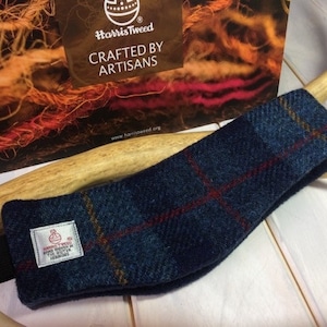 Harris Tweed® Ear warmers, Blue tweed headband, Scottish ear muffs, Tartan Plaid hairband, tweed hair accessories. image 4