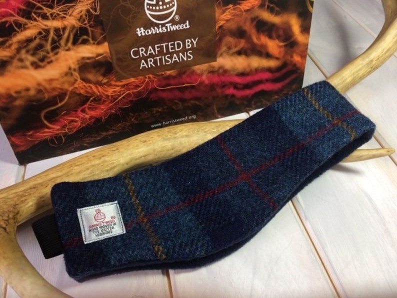 Harris Tweed® Ear warmers, Blue tweed headband, Scottish ear muffs, Tartan Plaid hairband, tweed hair accessories. image 4