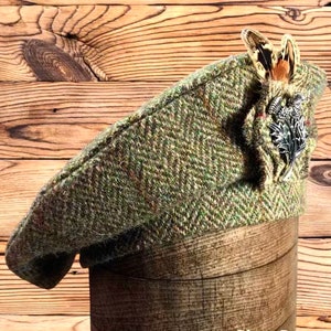 Harris Tweed® Green Beret, Tam 0' Shanter hat. Highlander Tam, Men's Tam, Military Tam, Scottish Bonnet. Balmoral.