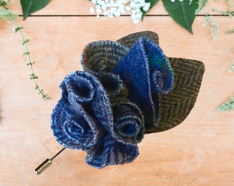 Harris Tweed® Handmade Wedding lapel pin, buttonhole, corsage, boutonnière.