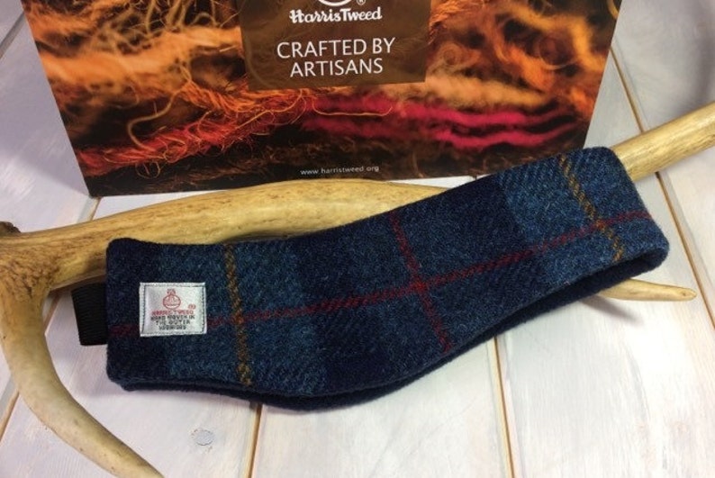 Harris Tweed® Ear warmers, Blue tweed headband, Scottish ear muffs, Tartan Plaid hairband, tweed hair accessories. image 3