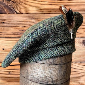 Harris Tweed®  Green Beret Tam 0&#39; Shanter, Celtic hat, Green Tam, Highlander Tam, Men&#39;s Scottish Tam. Tammie. Scots bonnet.