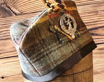 Stewart hunting weathered tartan Glengarry, traditional Scottish Bonnet, Highland cap, Military Scots headwear.