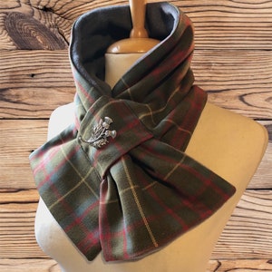 Scottish 100% wool Tartan Scarf, Neck wrap, Neck warmer, Neck gaiter, Tartan Cowl Snood. Celtic thistle Brooch included. image 4