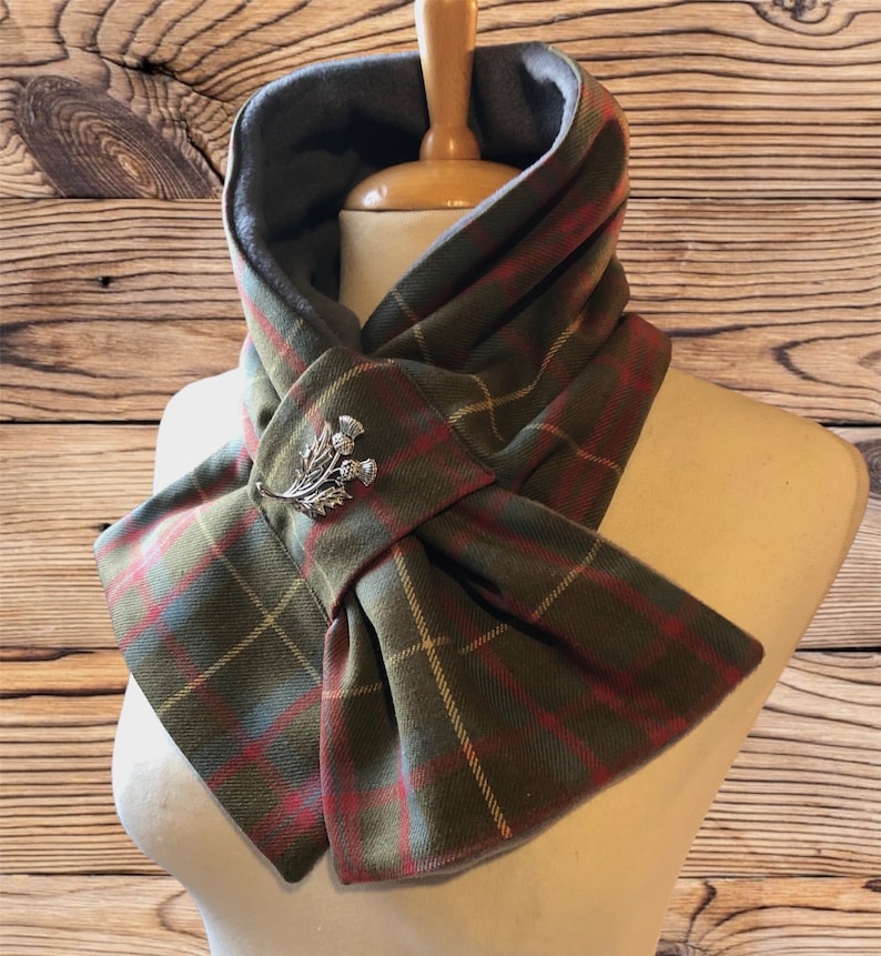 Scottish 100% wool Tartan Scarf, Neck wrap, Neck warmer, Neck gaiter, Tartan Cowl Snood. Celtic thistle Brooch included. image 4