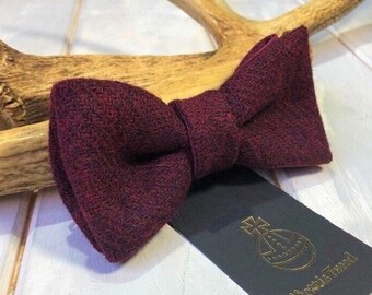 Harris Tweed® bow tie. Burgundy Tweed bow tie. wedding tie.
