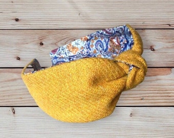 Harris Tweed® Tartan Plaid Top Knot, Mustard yellow Hairband, Headband, Turban, Hair wrap, hair accessories.