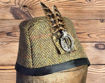 Harris Tweed® Glengarry, Green Glengarry, Scottish Bonnet, Highland cap, Military Balmoral, highland Tam, military Scots headwear.