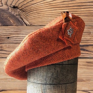 Harris Tweed® Burnt Orange tweed Beret/Tam 0' Shanter. Celtic hat. Balmoral. Highlander Tam. Men's Scottish Tam. Scottish Bonnet. image 6