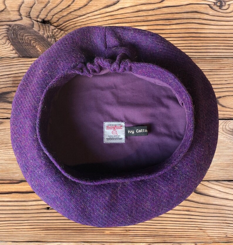 Harris Tweed® Purple Heather Beret, Tam 0' Shanter, Highlander Tam, Men's Scottish Tam, Scottish Bonnet. Military beret. Balmoral. image 5