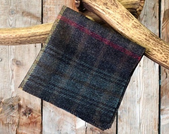 Stewart tartan pocket square, Scottish tartan tweed hanky, Wedding pocket square, Handmade wool Handkerchief, tweed hanky.