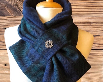 Harris Tweed® Scottish 100% wool tweed Scarf. Cowl. Neck warmer. Black Watch Tartan Neck gaiter. Scottish Tweed neck warmer.