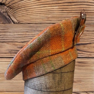 Harris Tweed® Beret/Tam 0' Shanter. Burnt orange check tartan Beret. Highlander Tam. Men's Scottish Tam. Scottish Bonnet. Balmoral.