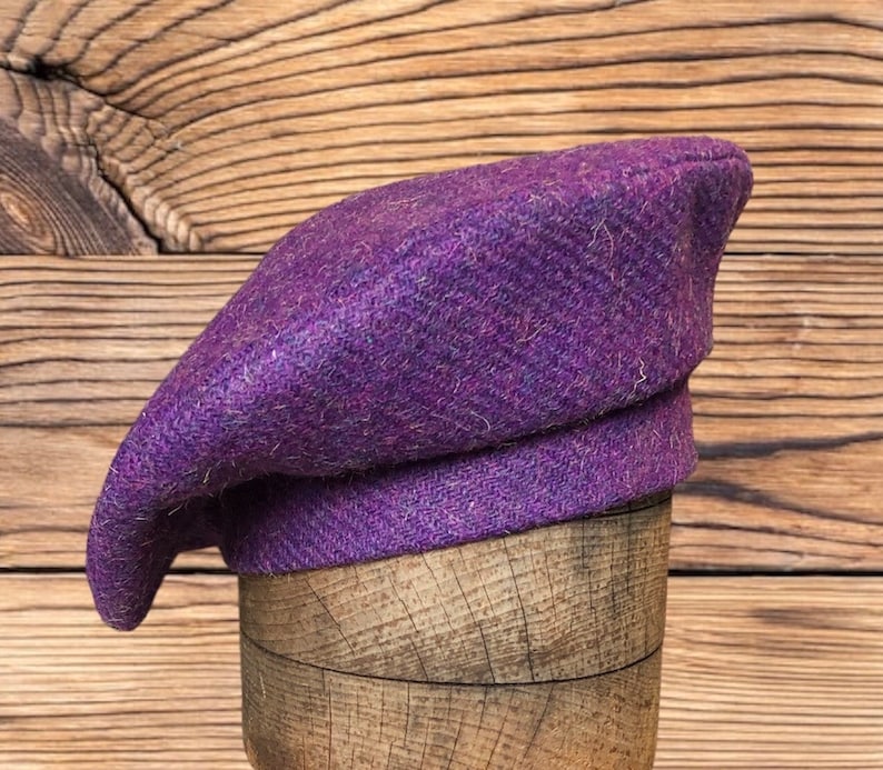 Harris Tweed® Purple Heather Beret, Tam 0' Shanter, Highlander Tam, Men's Scottish Tam, Scottish Bonnet. Military beret. Balmoral. image 2