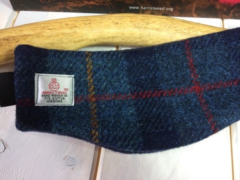 Harris Tweed® Ear warmers, Blue tweed headband, Scottish ear muffs, Tartan Plaid hairband, tweed hair accessories. image 2