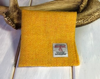 Harris Tweed® pocket square.  Scottish tartan tweed hanky, Wedding pocket square, Handmade wool Handkerchief, Mustard yellow square.