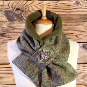 Harris Tweed® Scottish 100% wool tweed Scarf. Cowl. Neck warmer. Tweed Neck gaiter. Tweed neck warmer. Thistle Brooch included.