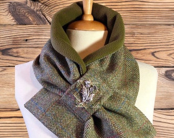Harris Tweed® Scottish 100% wool tweed Scarf. Cowl. Neck warmer. Tweed Neck gaiter. Tweed neck warmer. Thistle Brooch included.